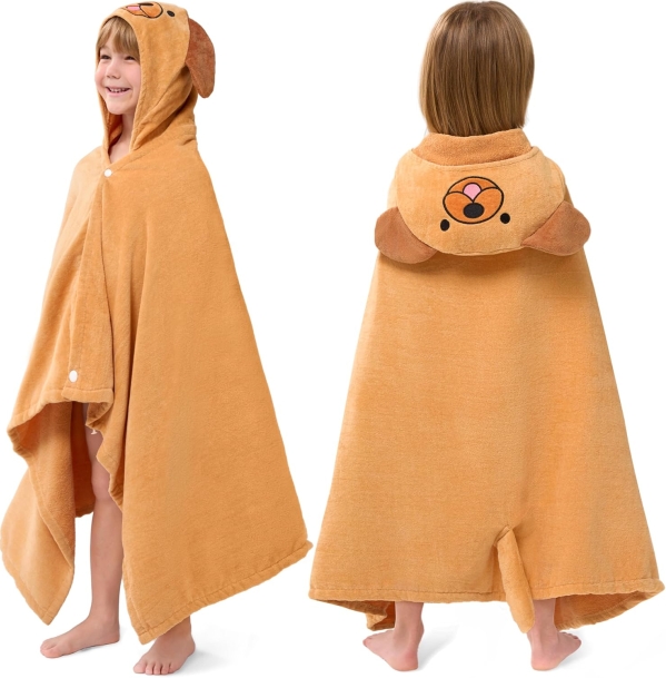 Joiedomi Hooded Towel for Kids – 100% Cotton Brown Dog Bath & Beach Towel, 30