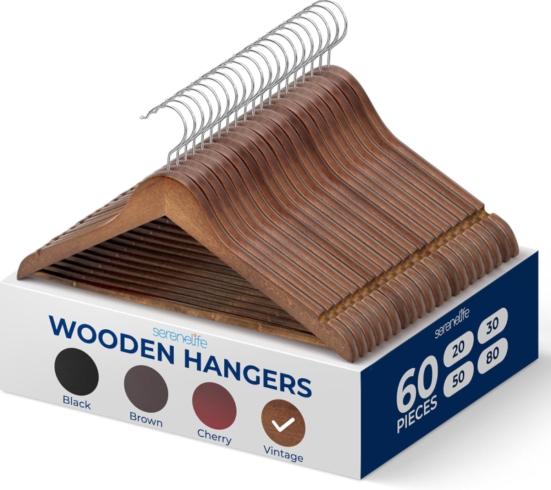 SereneLife Vintage Wooden Hangers Review (60-Pack)