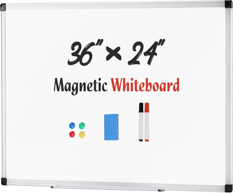 Sweetcrispy Magnetic Dry Erase Board 36 x 24 Inch Whiteboard Kit for Home Office & School