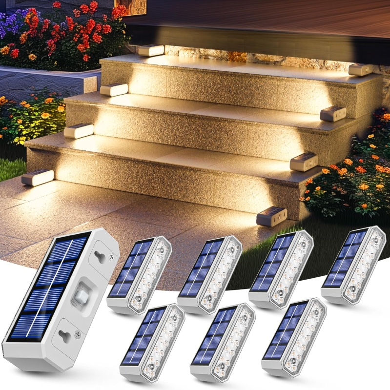 JOFIOS Solar Step Lights (8 Pack) - Warm White Outdoor Stair & Deck Lighting