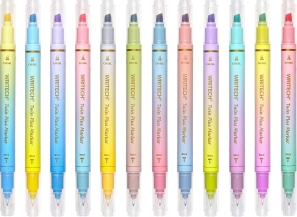 WRITECH Dual Tip Pastel Highlighters, 12-Count Set