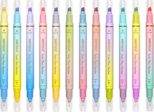 WRITECH Dual Tip Pastel Highlighters, 12-Count Set