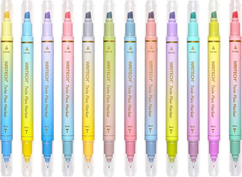 WRITECH Dual Tip Pastel Highlighters, 12-Count Set