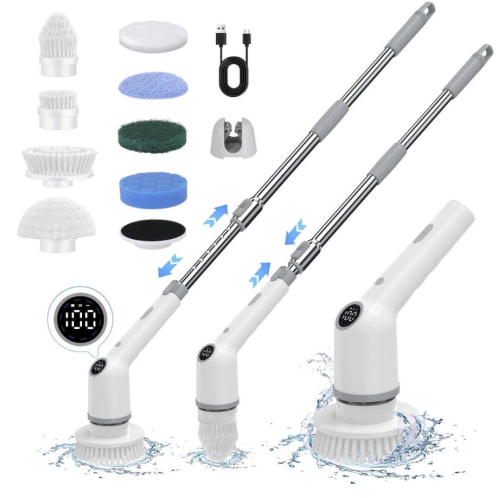 Cordless Electric Spin Scrubber with Adjustable Long Handle