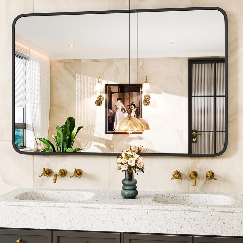 Modern Black Metal Frame Bathroom Mirror (24