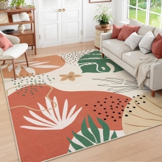 Lahome Botanical Print Washable Area Rug, 5'x7', Coral