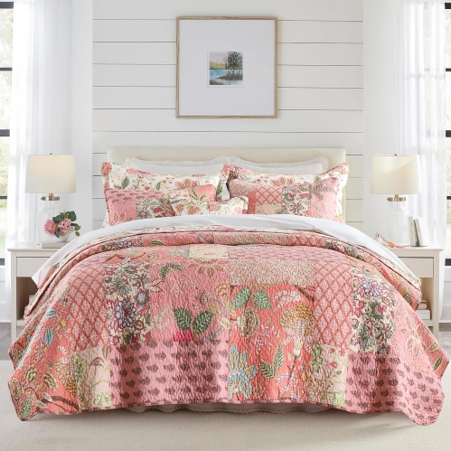 NEWLAKE Bohemian Floral Cotton Patchwork Quilt Set (Queen)