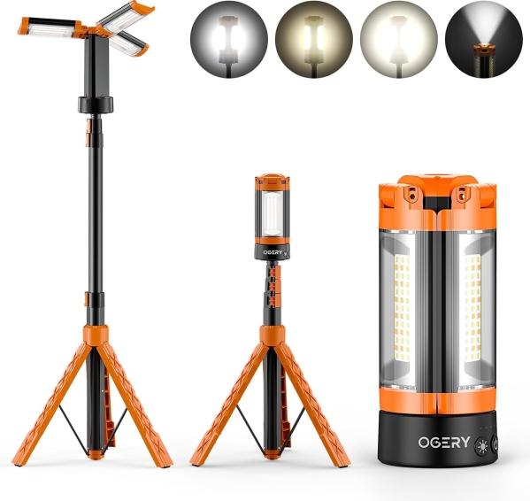 OGERY Rechargeable LED Work Light with 6.5 ft Tripod Stand