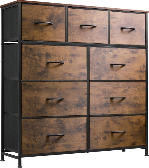 WLIVE 9-Drawer Fabric Dresser with Wood Top