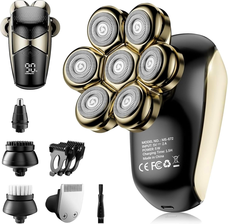 7D Electric Head Shaver for Men | 5-in-1 Grooming Kit
