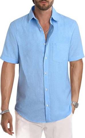 JMIERR Men's Casual Striped Button-Up Shirt