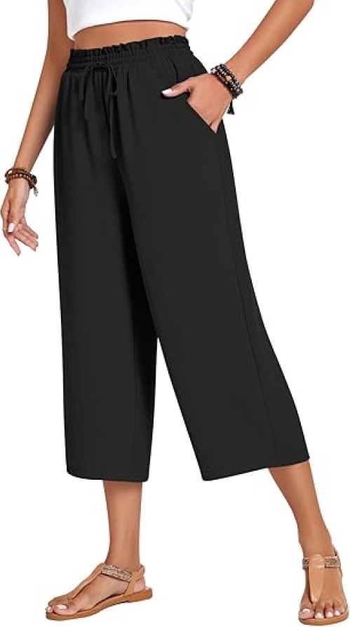 Women's High Waisted Wide Leg Capri Pants