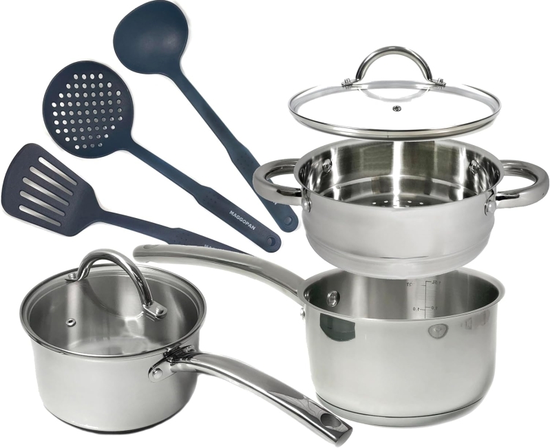 MAGGOPAN 8-Piece Stainless Steel Cookware Set