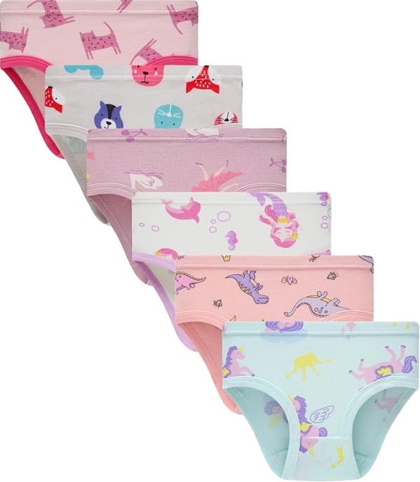 Hahan Toddler Girls' 100% Cotton Underwear Briefs (6-Pack)
