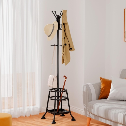 Heavy Duty Freestanding Coat Rack with Umbrella Holder