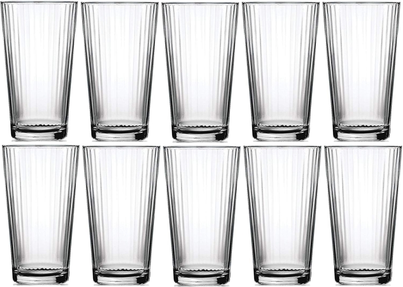Le'raze 16 oz Ribbed Drinking Glasses (Set of 10)