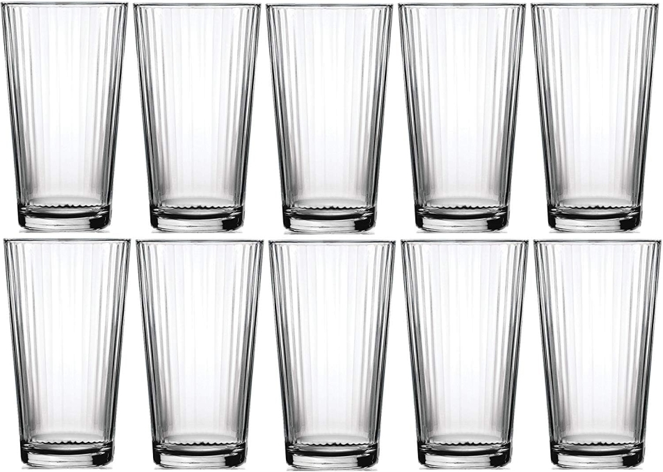 Le'raze 16 oz Ribbed Drinking Glasses (Set of 10)