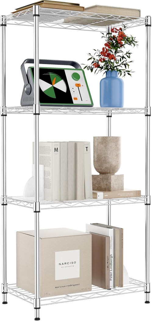 IZEUK 4-Tier Chrome Metal Wire Shelf - Versatile, Durable & Easy Assembly