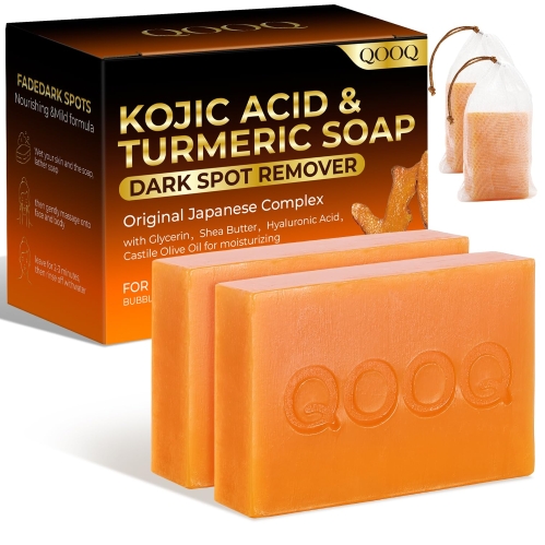 QOOQ Turmeric Kojic Acid Soap - Face & Body Wash for Dark Spots & Brightening