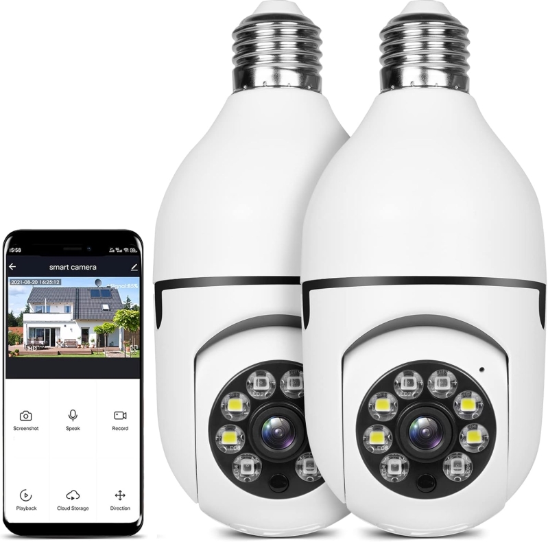 Light Bulb Security Camera (2-Pack) - HD Pan Tilt 360° Wireless WiFi Floodlight