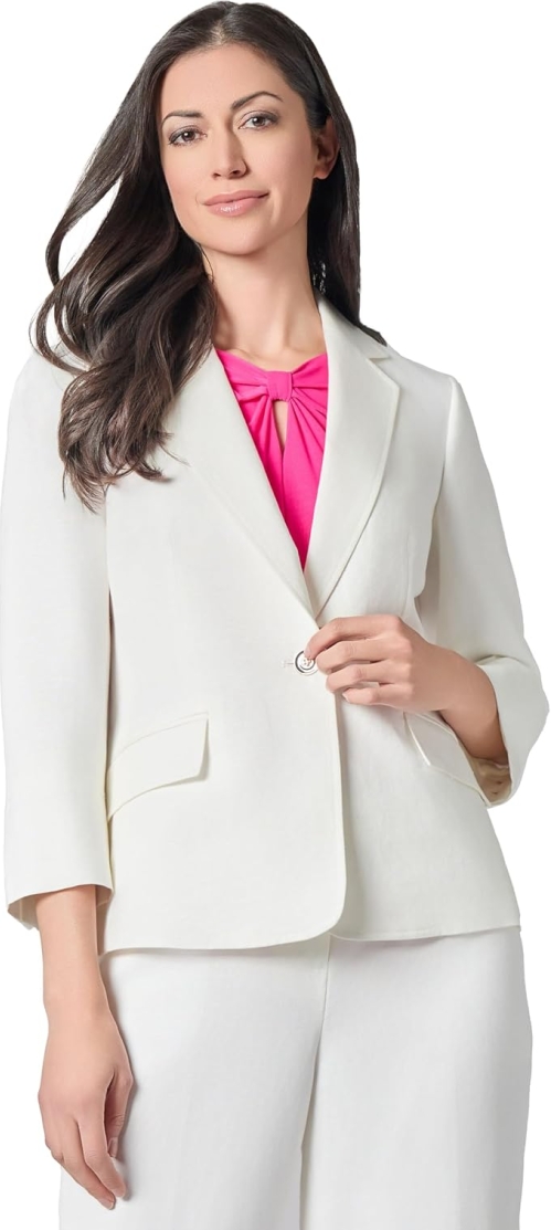 Kasper Women's Linen Blend Jacket - Stylish & Lightweight with Button Sleeves