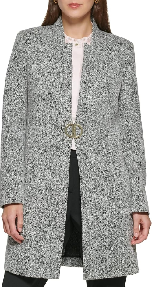 DKNY Women's Novelty Metallic Monogram Detail Jacket - Soft, Stylish & Cold Weather