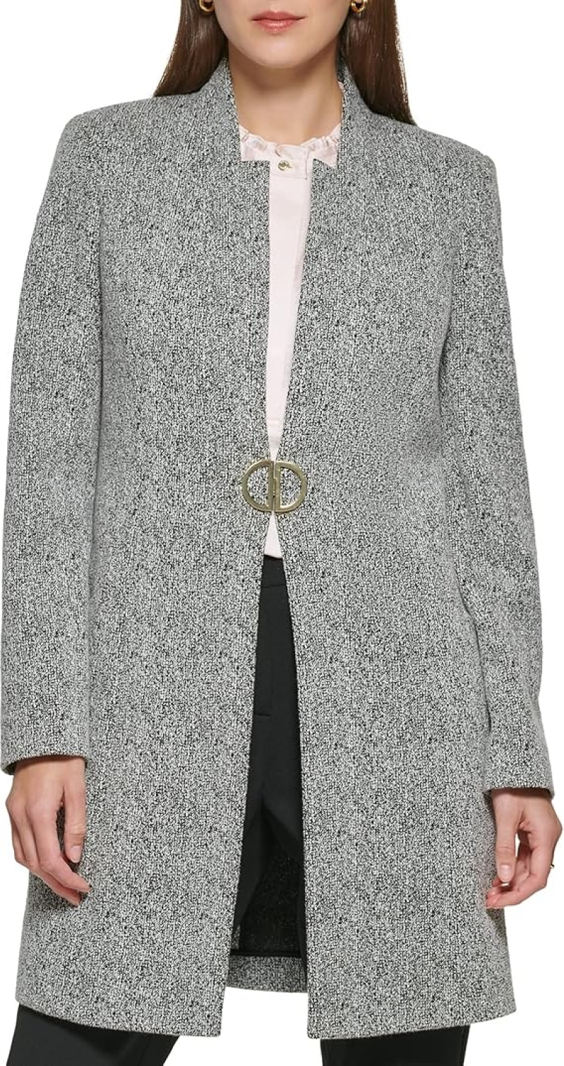 DKNY Women's Novelty Metallic Monogram Detail Jacket - Soft, Stylish & Cold Weather