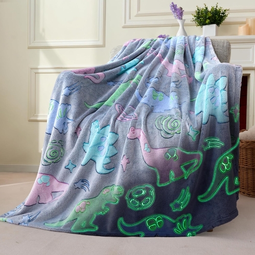 Joiedomi Glow in The Dark Dinosaur Blanket for Kids: Soft Flannel Throw (50