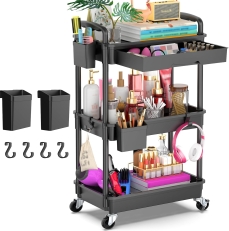 Goovilla 3 Tier Rolling Utility Cart with Removable Drawer | Heavy Duty Black Storage Organizer