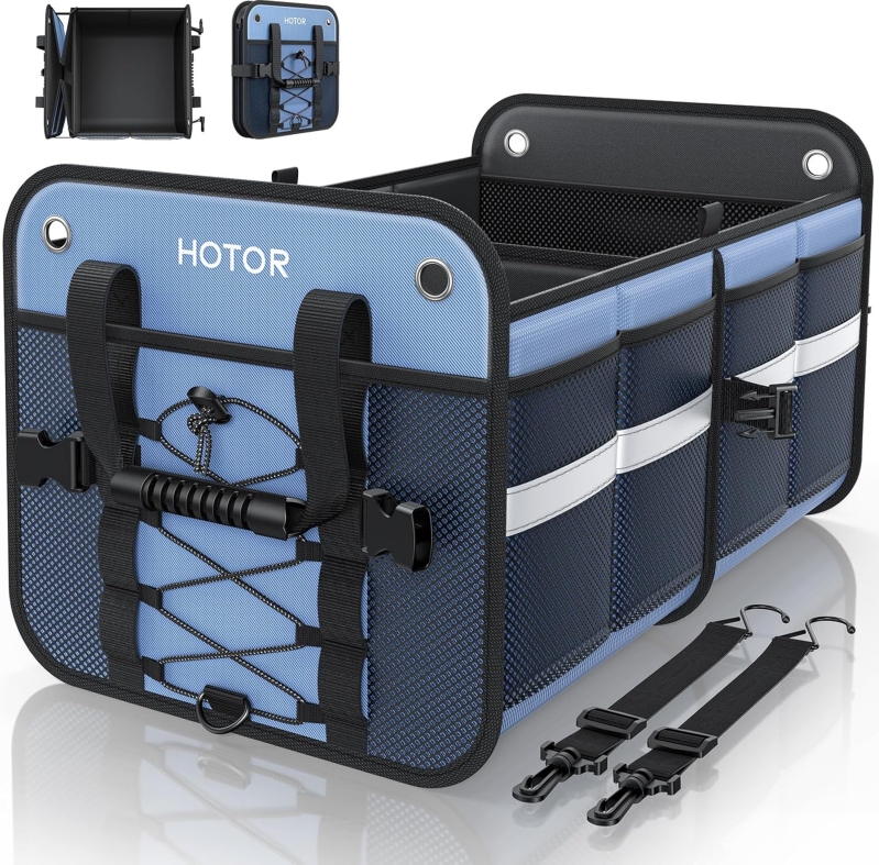 HOTOR Heavy Duty Collapsible Trunk Organizer for SUV & Car | Non-Slip Storage with Reflective Safety