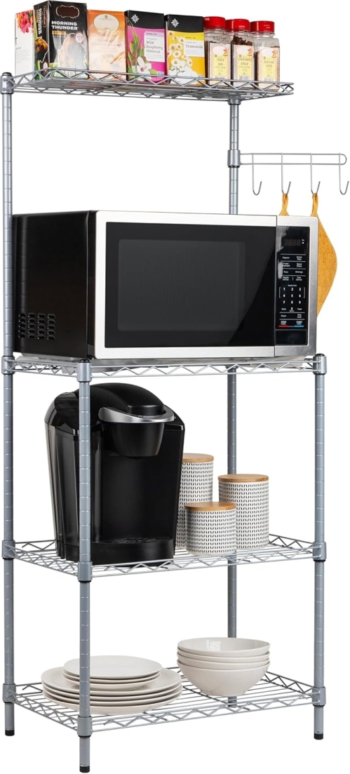 Mind Reader 3-Tier Microwave Rack with Storage | Chrome Metal Bakers Utility Shelf