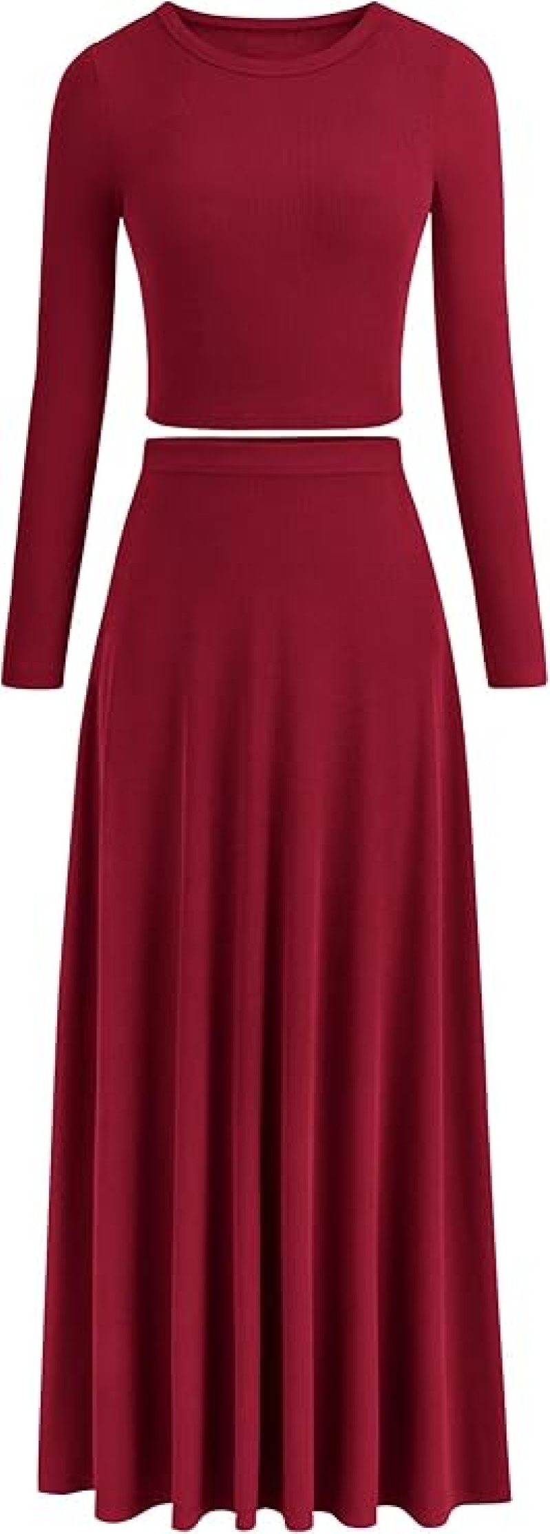 PRETTYGARDEN Ribbed Knit 2 Piece Outfit for Women | Crop Top & Maxi Flowy Skirt Matching Set