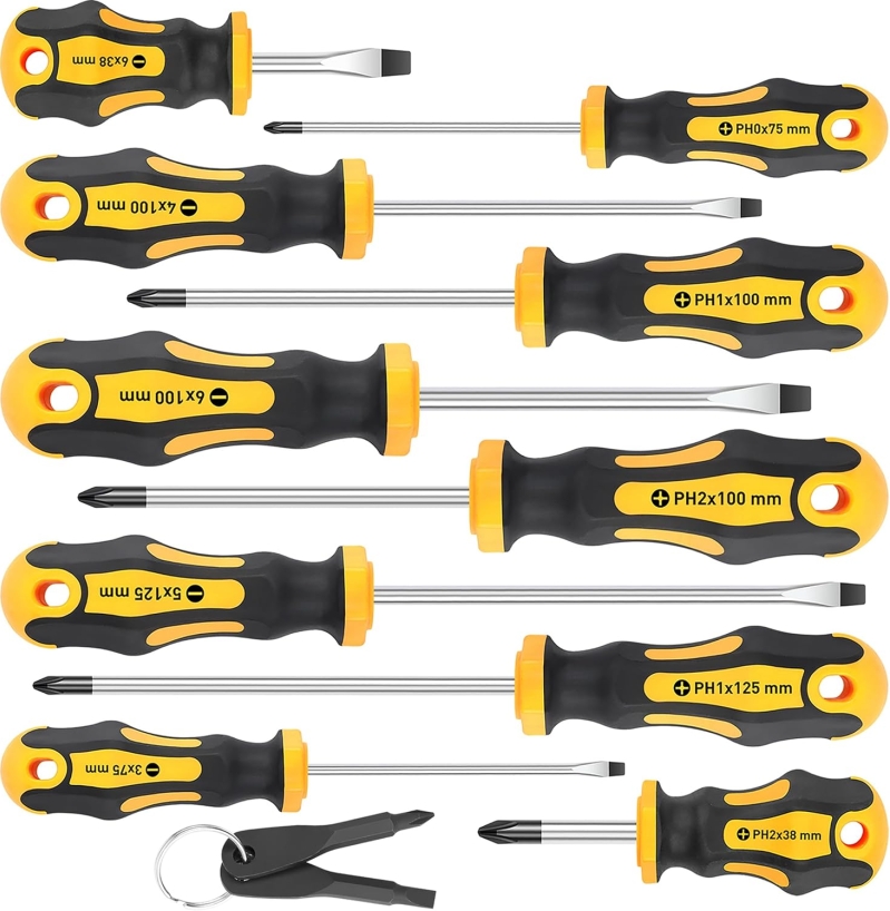 Amartisan 10-Piece Magnetic Screwdriver Set | Professional Cushion Grip Phillips & Slotted Tips