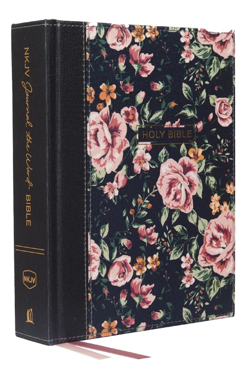 NKJV Journal the Word Bible | Wide Margin, Gray Floral Cloth Cover, Red Letter & Comfort Print