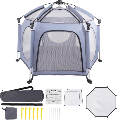 Pop Up Playpen & Portable Backpacking Tent | Beach, Travel, Indoor/Outdoor W/Mosquito Net