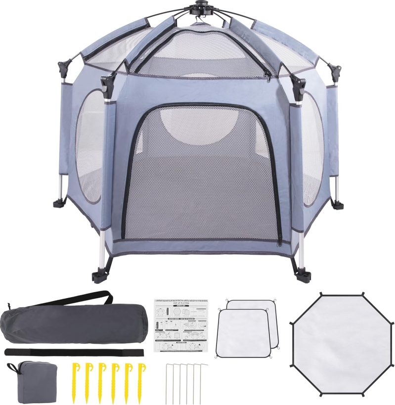 Pop Up Playpen & Portable Backpacking Tent | Beach, Travel, Indoor/Outdoor W/Mosquito Net
