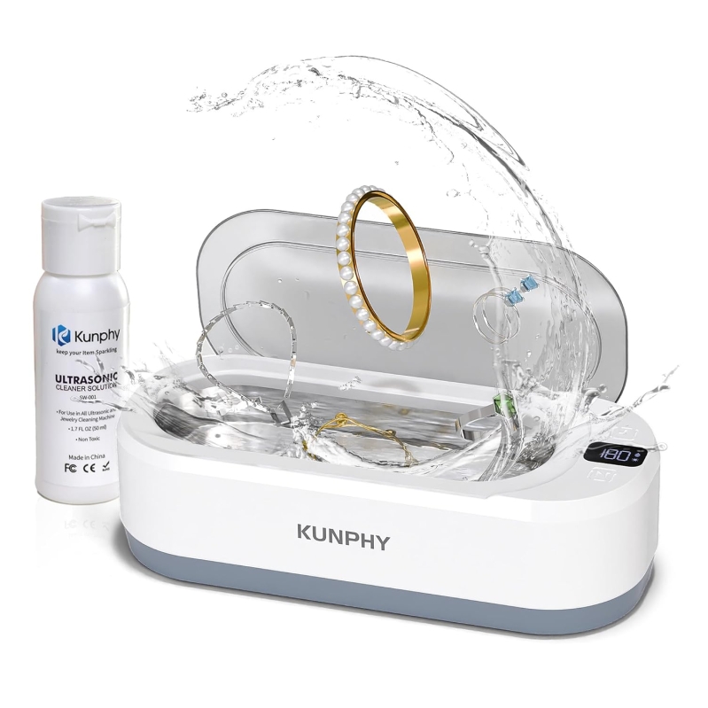 KUNPHY Upgraded Ultrasonic Jewelry Cleaner (12OZ) | 48KHZ, 3-Timer & Touch Control