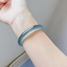 Natural Ice Jade Bangle Bracelet for Women | Grey Blue Chalcedony Good Luck Accessory