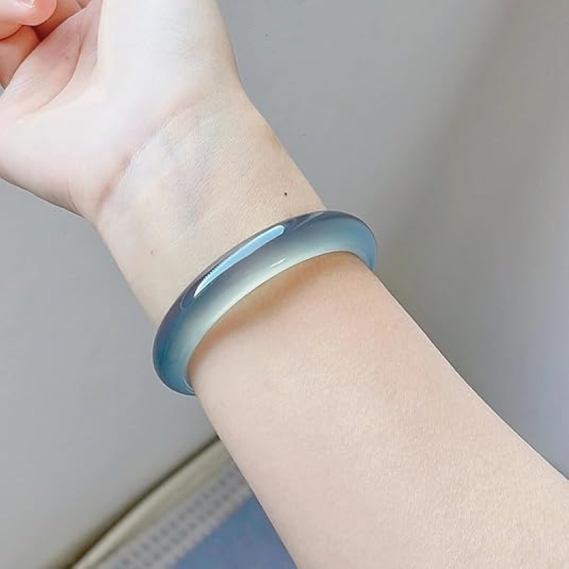 Natural Ice Jade Bangle Bracelet for Women | Grey Blue Chalcedony Good Luck Accessory
