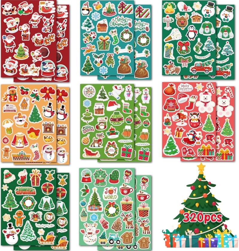 OHOME 320 PCS Christmas Stickers for Kids | Stocking Stuffers, Party Favors & Holiday Crafts