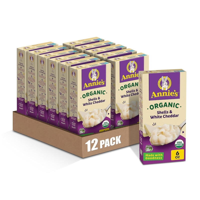 Annie's Organic Shells & White Cheddar Macaroni and Cheese | 6 oz Boxes (Pack of 12)
