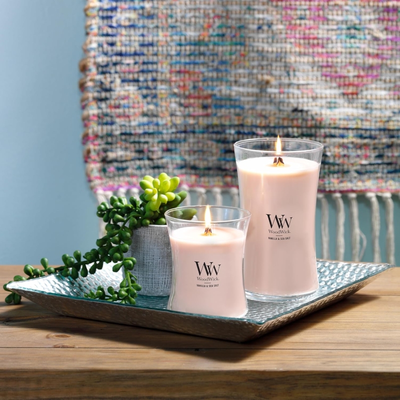 WoodWick Vanilla Sea Salt Large Hourglass Candle – Premium Soy Wax Blend & Crackling Pluswick Innovation