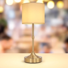 Cordless Stepless Dimmable Touch Lamp – Fabric Shade, 5200mAh Rechargeable LED Light for Bedside & Dining Room (Gold Finish)