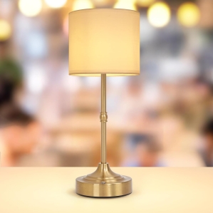 Cordless Stepless Dimmable Touch Lamp – Fabric Shade, 5200mAh Rechargeable LED Light for Bedside & Dining Room (Gold Finish)