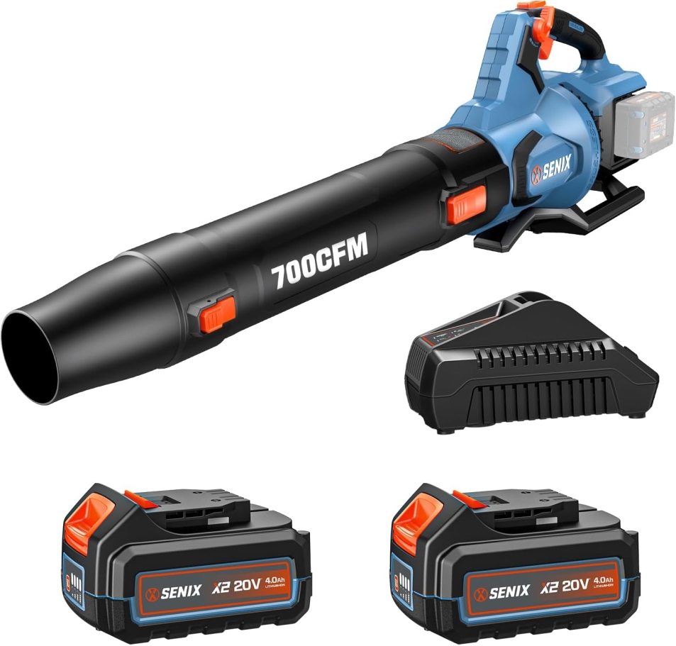 SENIX 40V Max Cordless Brushless Leaf Blower – 700 CFM / 145 MPH Power, Includes 2 x 4.0Ah Batteries