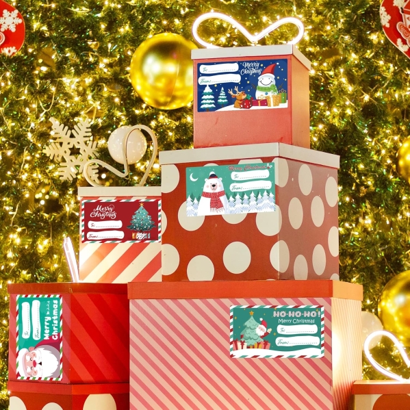 OHOME 500 PCS Christmas Gift Tags Stickers – Self-Adhesive Name Tags for Presents, Wrapping Paper & Holiday Decorations (2.95 x 1.6 in)