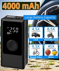 Portable Cordless Tire Inflator Air Compressor 150PSI – Digital Gauge, Auto Shut-Off, & Power Bank for Cars, Bikes, and Sports Balls