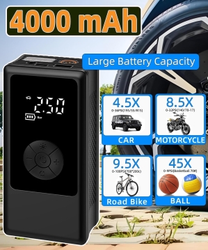 Portable Cordless Tire Inflator Air Compressor 150PSI – Digital Gauge, Auto Shut-Off, & Power Bank for Cars, Bikes, and Sports Balls