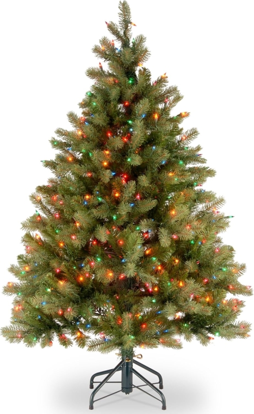 National Tree Company 4.5 ft Downswept Douglas Fir – Pre-Lit Multicolor, 525 Feel Real Tips, Hinged for Easy Setup