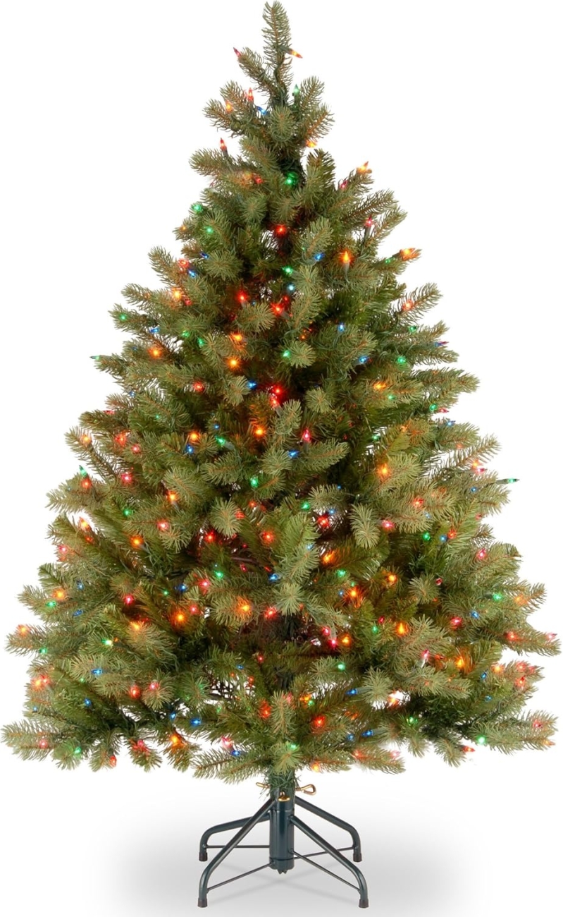 National Tree Company 4.5 ft Downswept Douglas Fir – Pre-Lit Multicolor, 525 Feel Real Tips, Hinged for Easy Setup